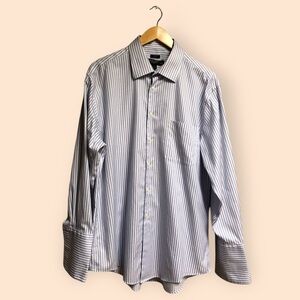 Pronto Uomo MENS Non-Iron Cotton Dress Shirt Blue White Striped MENS 17 (32/33)